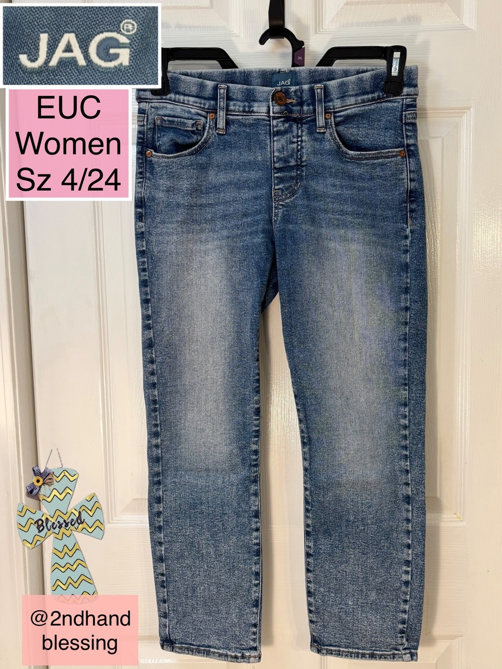 JAG Women's Maya Mid Rise Capri Jeans Sz 4, Pull On Slim Fit Stretch, Light Wash